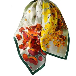 100% Silk Scarves Printing Service Designer foulard en soie Women Square Custom Silk Scarf with Logo