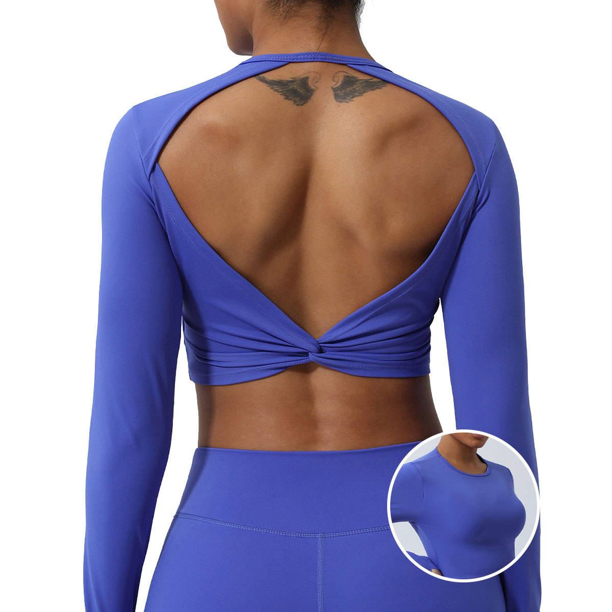 Custom Solid Backless Padded Spring Women Active Sports Gym Wear Long Sleeve Crop Top T Shirt Women Open Back Yoga Top T-shirt