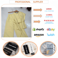 J2512 Butik Pakaian Wanita Berkualitas Mewah, Street Wear Atasan Tanpa Lengan V-Neck dan Celana Kaki Lebar Set 2 Potong untuk Wanita