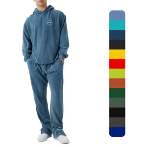 Conjuntos de chándal para jóvenes de hombre al por mayor pantalones de chándal de cintura alta con capucha bordado personalizado 100% algodón transpirable deportivo estampado de invierno - Product Image 1