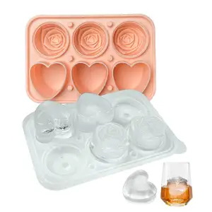 Wholesale BPA Free Rose And Heart Shape Silicone Round Ice Cube Tray Silicone Ice Cube Mold