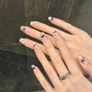 Diseño #320 #414 #420 <span class=keywords><strong>Prensa</strong></span> francesa de lujo en las uñas Polka Dot Nail Art 3D Bowknot Pearl Flower Pink Cat Eye Uñas postizas artificiales - Product Image 6