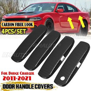 สำหรับ Dodge Charger 2011-2021 ชุดตกแต่งฝาครอบมือจับประตูด้านนอกรถยนต์ วัสดุ ABS ลายคาร์บอนไฟเบอร์ สีดำ - Product Image 1