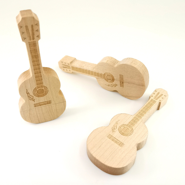 Merckdingle New Wholesale USB Memory Stick 128GB Wood Guitar USB 2.0/3.0 Wedding Gift 5-Year Warranty FCC Certified GradeA Chip