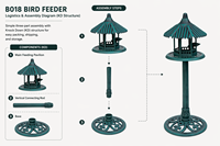 Mangeoire à oiseaux antique en plastique vert, station d'alimentation sur piédestal, ornement pour oiseaux sauvages, résistante aux intempéries, solaire, écologique, décoration de jardin