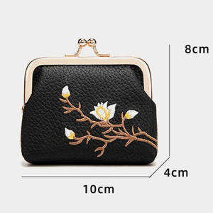 卸売PUレザー女性用財布刺繍装飾ショート丈コイン財布キーホルダー口紅ポーチカードホルダーポケット - Product Image 5