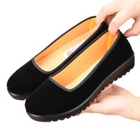 Nouvelles chaussures en tissu de style vieux Pékin pour femmes, chaussures plates antidérapantes à bout carré pour l'hôtellerie et le travail, chaussures de danse noires, vente en gros