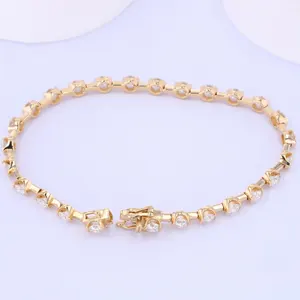 customize manufacture jewelry 3.5mm round shape moissanite gemstone 14k white rose yellow gold bracelet
