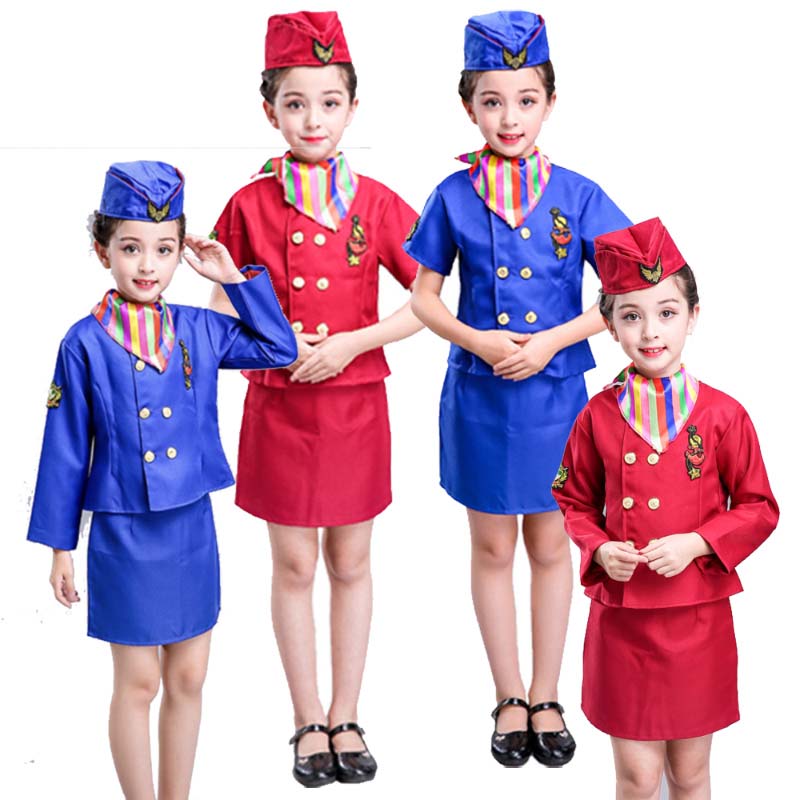 Halloween Fancy Party Gift Girl Azafata Air Force Masquerade Ropa Set Flight Attendant Costume 2017