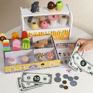 Juego de Cocina de Juguete con Cuchara, Menú y Dinero, Mostrador de Helados de Madera para Niños - Product Image 1