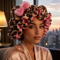 Bonnets en fourrure pour femmes, en satin, à double couche, élastiques, ajustables, à imprimé léopard, avec nœud en soie, réversibles, pour l'hiver