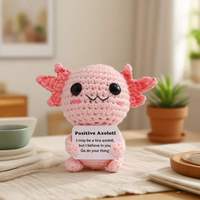 Peluche Axolotl au crochet fait main avec carte inspirante, jouet de réconfort émotionnel de poche, décoration de bureau pour adolescentes et jeunes filles