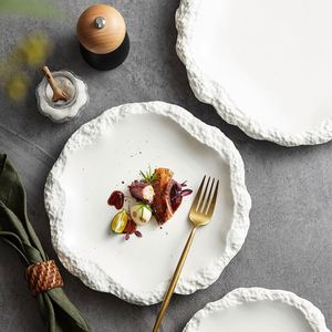 Creative Circular Irregularity Eco-Friendly Engraved Porcelain <b>Plate</b> Unique Design Classic <b>Ceramic</b> Disc Dinnerware Restaurant - Product Image 4