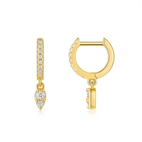 Boucles d'oreilles pendantes en argent sterling 925 avec moissanite taille ronde pour femme, plaquées or 18 carats, boucles d'oreilles en moissanite et diamant