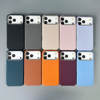 Étui en cuir grainé JOYPORODO V-L06 pour iPhone 16 17 18 Pro Max, version bouton appareil photo, rebord surélevé, coque arrière magnétique fine