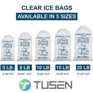 Bolsa <span class=keywords><strong>de</strong></span> hielo <span class=keywords><strong>de</strong></span> plástico transparente con logotipo impreso personalizado <span class=keywords><strong>de</strong></span> TUSEN, 3lb, 5lb, 8lb, 10lb, 20lb, 25lb, a la venta con cordón - Product Image 2