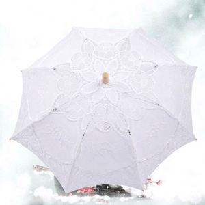 Sombrilla de Boda Blanca para Novia, con Encaje Bordado, de Bambú, Hecha a Mano, con Decoraciones de Encaje, Sombrilla de Encaje Color Marfil - Product Image 3