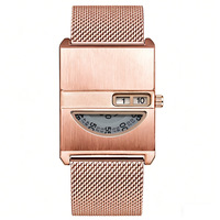 Montre-bracelet pour homme avec affichage unique des heures sautantes, boîtier carré plaqué or, bracelet en acier maillé, montre à quartz tendance, personnalisation du logo prise en charge