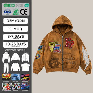 Custom 500gsm Heavyweight Cotton Hoodie <b>Men's</b> Streetwear Boxy Fit 3D Embroidery Vintage Acid Wash Blank Fleece <b>Pullover</b> Jumper - Product Image 1