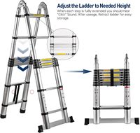 Échelle télescopique en aluminium 3,8 m (1,9 m + 1,9 m) multi-usage, pliable en A, avec barre stabilisatrice pour la maison et l'extérieur