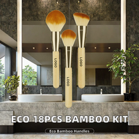 Ensemble de pinceaux de maquillage en bambou écologiques avec logo personnalisé, 18 pièces, poils synthétiques doux, végan, professionnel, kit de pinceaux pour le visage et le correcteur