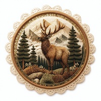 Patch brodé 3D rond en relief, motif cerf, forêt, montagne, badge thermocollant pour vêtements