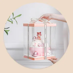 Boîtes à gâteaux en plastique transparentes de haute qualité, transparentes et hautes pour mariage et anniversaire, outils pour gâteaux, vente en gros