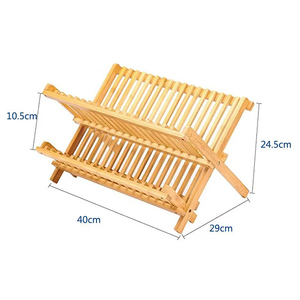 Étagère de cuisine pliante à double niveau <span class=keywords><strong>en</strong></span> bambou, personnalisée <span class=keywords><strong>en</strong></span> usine, avec plateau d'égouttage multifonctionnel et supports de rangement pour vaisselle et bols - Product Image 2