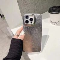 Coque de téléphone de luxe en cuir PU argenté pour iPhone, design personnalisé en feuille d'aluminium, vente en gros
