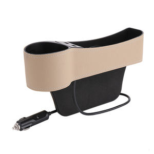 Organizador de cuero PU para hueco de asiento de coche, <span class=keywords><strong>bolsa</strong></span> de almacenamiento multifuncional con soporte para taza y carga USB - Product Image 4