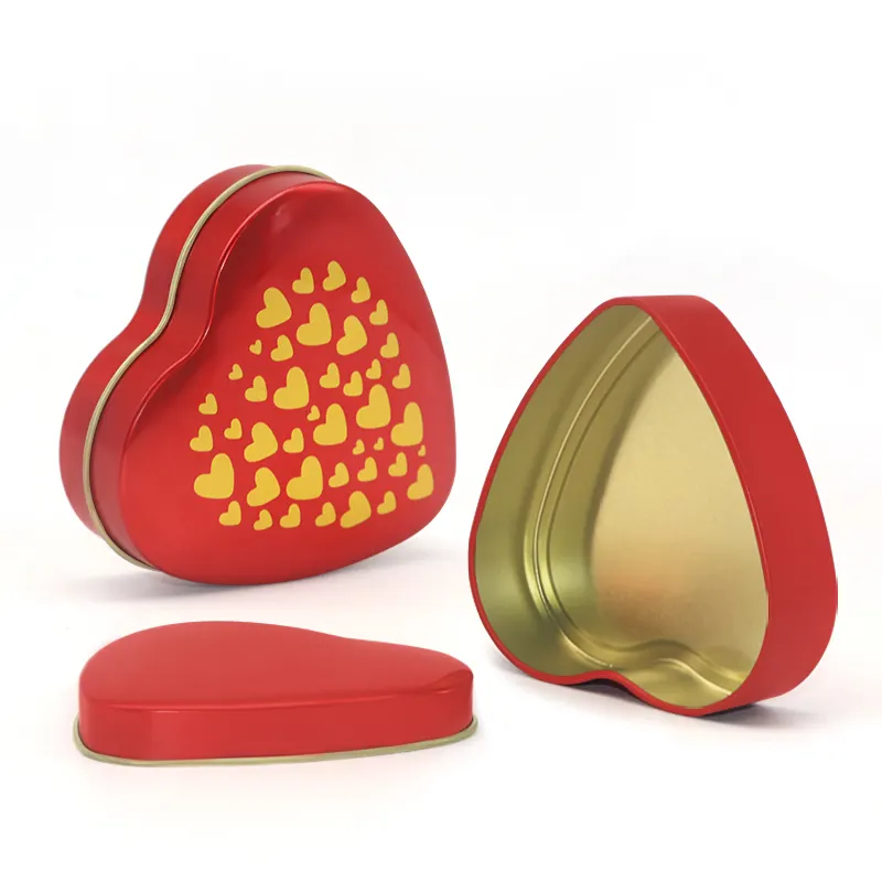 Caja de hojalata con forma de corazón impresa personalizada con tapa Día de San Valentín Boda Dulces Galleta de chocolate Caja de hojalata con forma de corazón