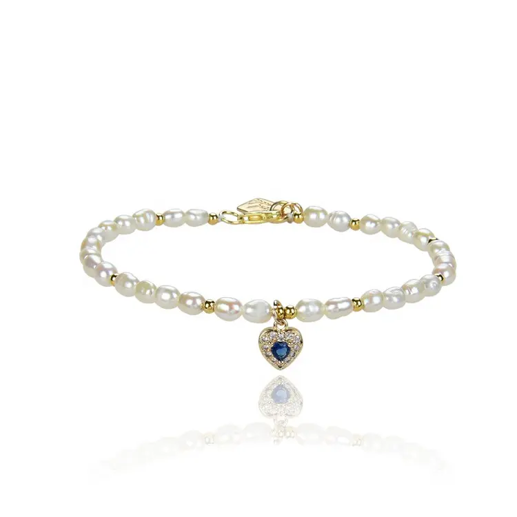Gioielli placcati oro Aita bracciale in zircone zaffiro con perle naturali 14k a forma di cuore