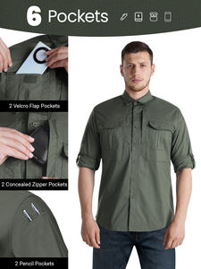 <span class=keywords><strong>Camicia</strong></span> Casual da Uomo <span class=keywords><strong>a</strong></span> Maniche Lunghe in Tessuto Elasticizzato Traspirante Poliestere/Cotone Twill per Pesca, Caccia ed Escursionismo - Product Image 3