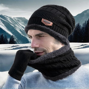 Ensemble <span class=keywords><strong>Bonnet</strong></span> et Gants Hiver Doux et Chaud de Haute Qualité pour Hommes, Chapeau en Fausse Fourrure Peluche Tricoté, Écharpe, <span class=keywords><strong>Bonnet</strong></span> et Gants de Haute Qualité - Product Image 1