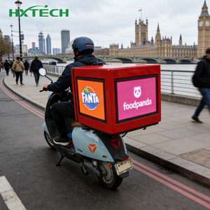 Caja de entrega LED de 3 lados HXTECH para motocicleta, scooter de reparto de pizza con paso de píxeles de <span class=keywords><strong>2</strong></span>,5mm y 4,1mm, suministro OEM de publicidad para bicicletas - Product Image 2