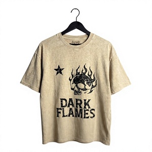 Custom Mens Vintage Washed Graphic T <b>Shirt</b> Oversized Streetwear <b>Flame</b> Skull Print Short Sleeve Crew Neck Cotton Casual Tee - Product Image 4