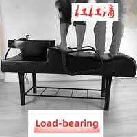 Fauteuil de lavage semi-allongé de luxe léger en métal style thaïlandais pour salon de coiffure, avec cadre en fer, repose-pieds et bac en plastique