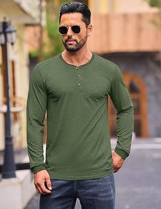 Camisetas Henley de <span class=keywords><strong>Manga</strong></span> <span class=keywords><strong>Larga</strong></span> para <span class=keywords><strong>Hombre</strong></span>, Camisetas de Algodón <span class=keywords><strong>con</strong></span> 3 <span class=keywords><strong>Botones</strong></span>, Estilo Casual Básico - Product Image 3