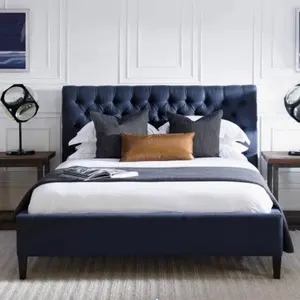 意大利设计卧室家具批发特大天鹅绒软床燃气升降舒适双人床