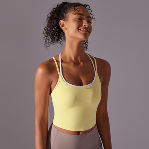 Sujetador deportivo de tirantes cruzados dobles para mujer, cuello redondo, con almohadillas extraíbles, top corto de yoga, ropa deportiva para gimnasio y entrenamiento. - Product Image 3