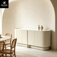 Meuble TV minimaliste à coins arrondis, console multimédia moderne blanc crème, meuble de rangement pour salon