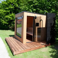 Rumah Sauna luar ruangan besar kustom 4 orang ramah lingkungan kotak tradisional merah kayu Solid Sauna uap kering