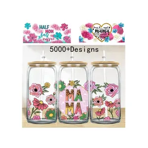 New uv dtf Cup Wraps Flowers 3D uv dtf Cup Wrap Transfers 16 oz Libbey Glass Plant Flowers Wraps Use for Cold Up Tumbler