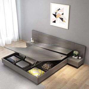 Affordable Commercial Hotel Furniture Set Solid Wood Queen Size Lift-up <b>Storage</b> Bed Frame With Integrated Headboard & Nightstand - Product Image 2