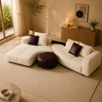 Canapé modulaire en forme de L en bouclette blanche moderne et écologique avec pouf rond rembourré en éponge pour appartement et hôtel