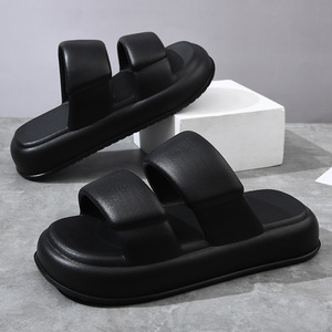 Pantoufles à semelle épaisse pour hommes, chaussures de plage décontractées noires, semelle injectée, taille adulte 40-45 - Product Image 1