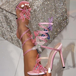 Sandali <span class=keywords><strong>Eleganti</strong></span> da Donna con Tacco Alto, Decorati con Strass e Fiori, Punta Quadrata Aperta, Sexy e Glamour per Serate e Gala - Product Image 2