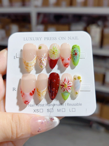 Ongles artisanaux rose ombré 3D avec fleurs blanches <span class=keywords><strong>et</strong></span> rouges, étoiles <span class=keywords><strong>et</strong></span> strass, vente en gros pour salons de beauté <span class=keywords><strong>et</strong></span> revendeurs de cadeaux pour demoiselles d'honneur - Product Image 5