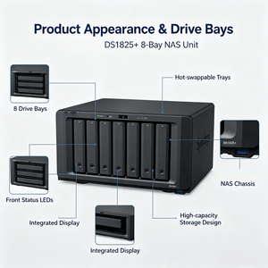 Serveur de stockage réseau d'entreprise Synolog Y DS1825+ DiskStation 8 baies NAS, 4 ports LAN 2.5G, sauvegarde de données USB, RAID, stockage cloud, en stock - Product Image 5