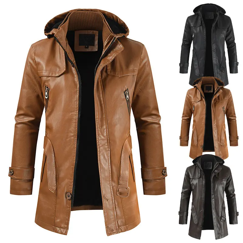New Mens Jacket Abrigo Hombre Men Plus Size Long Coat Fashion Brown Leather Jackets Men's Coats